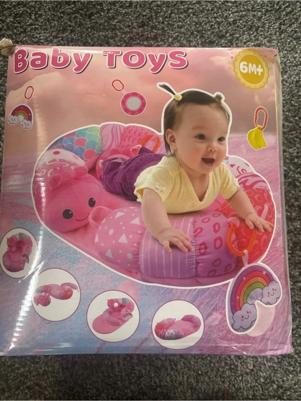 Pink plush Baby tummy time activity set -